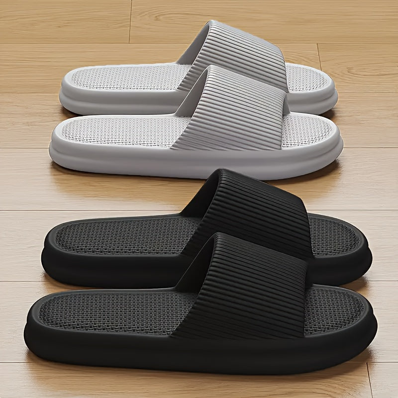 Men's Casual Slip-On Slippers, All-Season Lightweight EVA Indoor/Outdoor House Shoes, Anti-Slip Grip Odor-Resistant & Cushioned Comfort, for Home Patio Garden, White & Black Striped Design