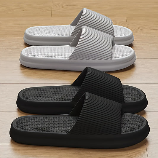 Men's Casual Slip-On Slippers, All-Season Lightweight EVA Indoor/Outdoor House Shoes, Anti-Slip Grip Odor-Resistant & Cushioned Comfort, for Home Patio Garden, White & Black Striped Design