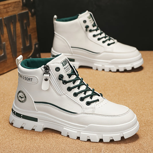 Men'S Versatile Sports Casual Shoes | Mid-top EVA Upper, Rubber Sole, Lace Closure, Solid Color, Suitable for All Seasons and Daily Wear