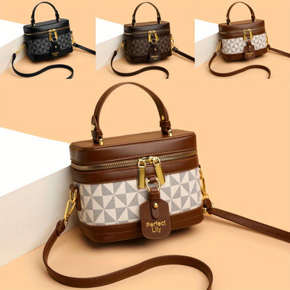 Fashion Geometric Print Women'S Crossbody Bag |, Removable Strap, Zipper Closure, Ideal for Daily Use and Travel Essentials Storage