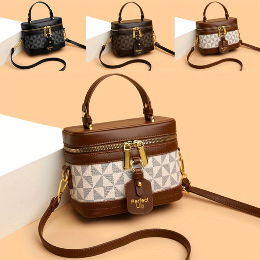 Fashion Geometric Print Women'S Crossbody Bag |, Removable Strap, Zipper Closure, Ideal for Daily Use and Travel Essentials Storage