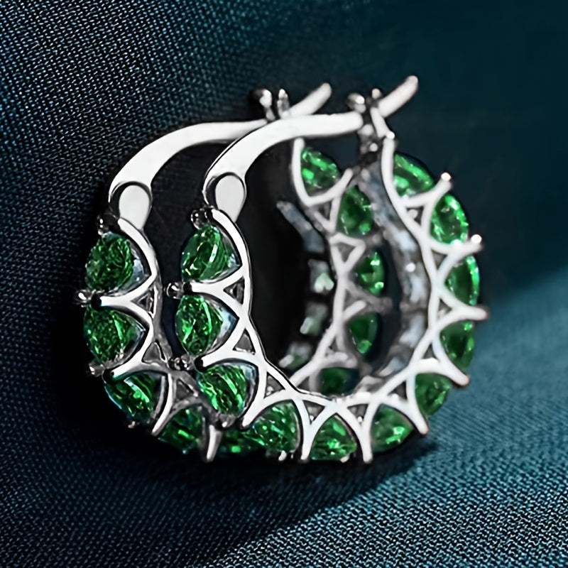 [Zirconia Hoop Earrings] Elegant Zirconia Inlaid Circular Hoop Earrings for Women, Perfect for Engagement Parties, Daily Wear, And Stylish Jewelry