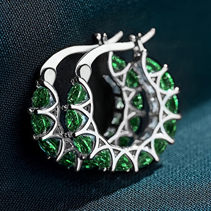 [Zirconia Hoop Earrings] Elegant Zirconia Inlaid Circular Hoop Earrings for Women, Perfect for Engagement Parties, Daily Wear, And Stylish Jewelry