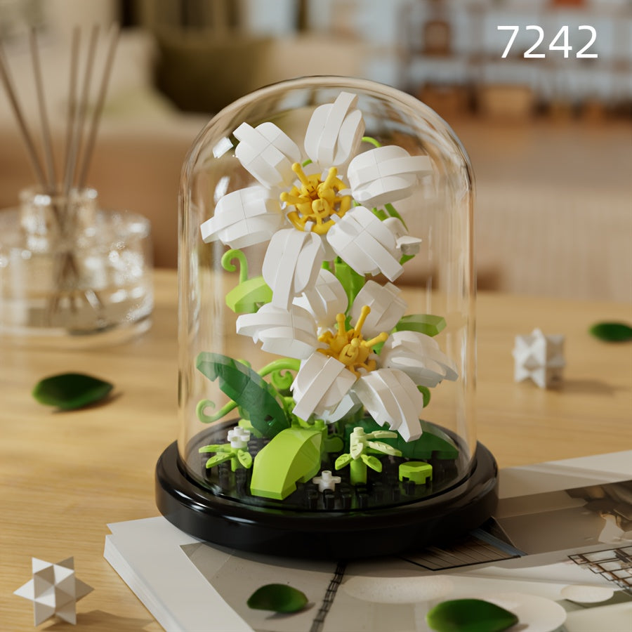 [Romantic Flower Blocks] Romantic DIY Flower Building Blocks Set - Desktop Ornament & Puzzle Toy, Perfect Birthday Gift Ramadan Mubarak