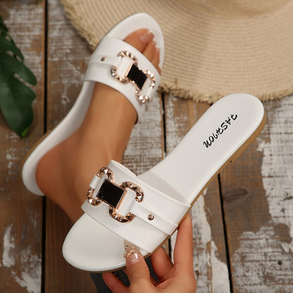 Comfortable Slip-On Sandals for Women - Stylish, Round Toe, Flat Low Heel, Perfect for Indoor & Outdoor Casual Wear