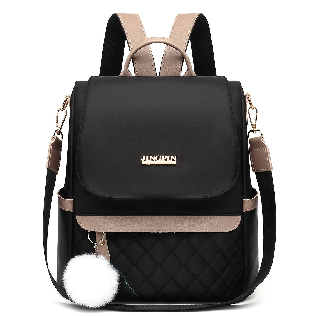 Lightweight Quilted Anti-Theft Backpack with Multiple Pockets, Embroidered Design, High-Quality Travel Bag for Women. Women'S Coin Purse, Casual Backpack with Pom-Pom Pendant, Stylish Shoulder Bag for Shopping, Suitable For, College Freshmen
