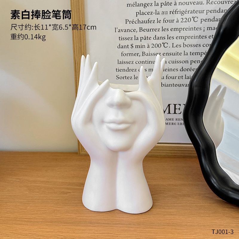ins style abstract face pen holder ornament artistic sense office desktop decoration shelf makeup brush storage cylinder