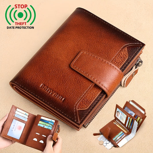 New Men'S Wallet, Vertical Short Leather Wallet, Multifunctional Top Layer Cowhide, Minimalist Driver'S License Card Holder, Slim Trendy Brand