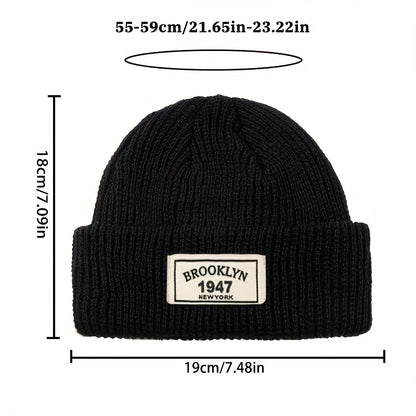 MAKEFGE Men's Fashion Knitted Beanie - Warm, Elastic Acrylic Winter Hat with Letter Patch, Ideal for Active Leisure, Holiday Gifts and Valentine's Day