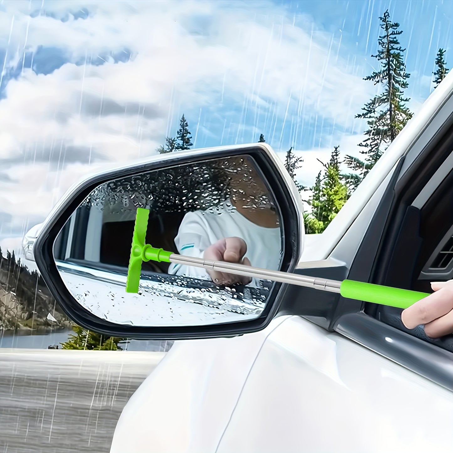 1pc Portable Water Scraper for Rearview Mirror with Sponge Cleaner and Extendable Window Cleaning Brush