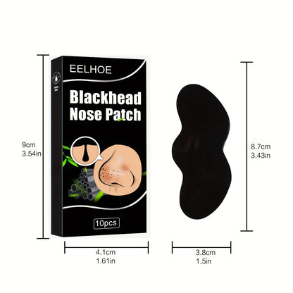 Blackhead and Pimple Nose Strips, 10 Sheets, Bamboo Charcoal, Deep Cleansing Nose Mask