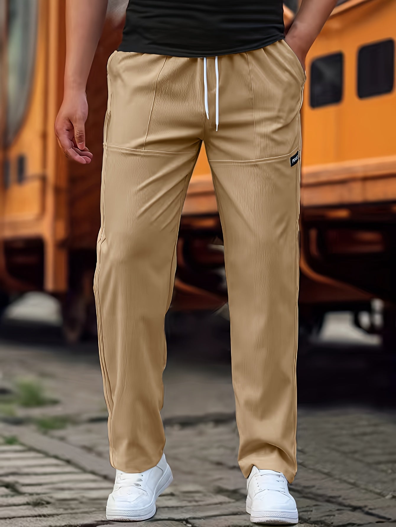 Men'S Casual Long Pants | Straight-Leg, Lightweight for Spring/Summer, Slight Stretch Fabric with Alphabet Pattern