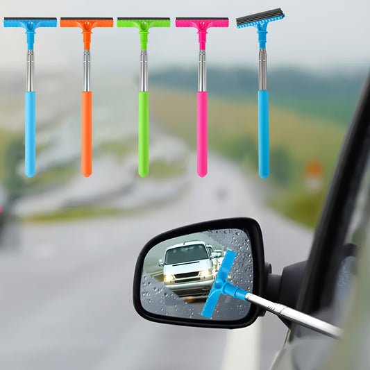 1pc Portable Water Scraper for Rearview Mirror with Sponge Cleaner and Extendable Window Cleaning Brush