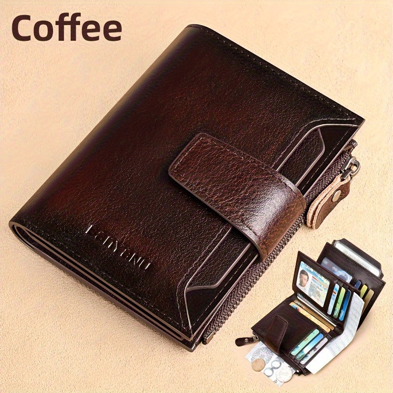 New Men'S Wallet, Vertical Short Leather Wallet, Multifunctional Top Layer Cowhide, Minimalist Driver'S License Card Holder, Slim Trendy Brand