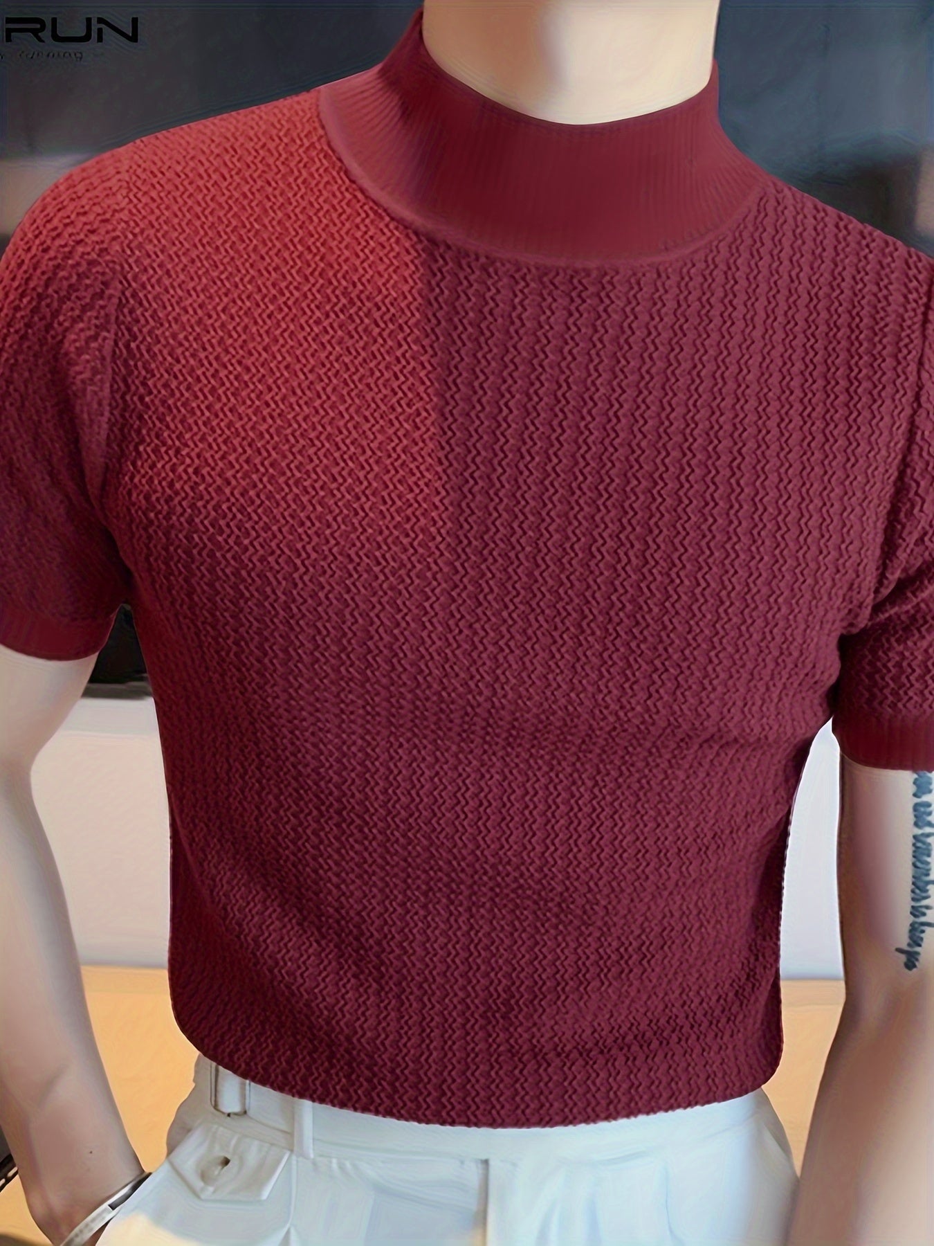 Men's Comfy Chic Turtleneck Solid T-shirt, Men's Summer Slim Fit Outdoor Clothes, Men's Clothing, Tops for Men, Gift for Men