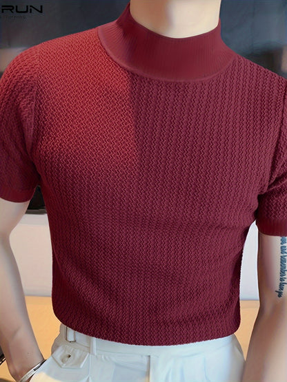 Men's Comfy Chic Turtleneck Solid T-shirt, Men's Summer Slim Fit Outdoor Clothes, Men's Clothing, Tops for Men, Gift for Men