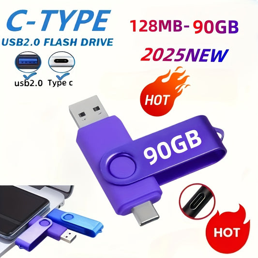 Colorful 90GB/64GB/16GB/128MB USB C Flash Drive - Dual C-Type USB 2.0 High-Speed OTG Storage, Portable USB Drive, Durable & Lightweight for Android Smartphones