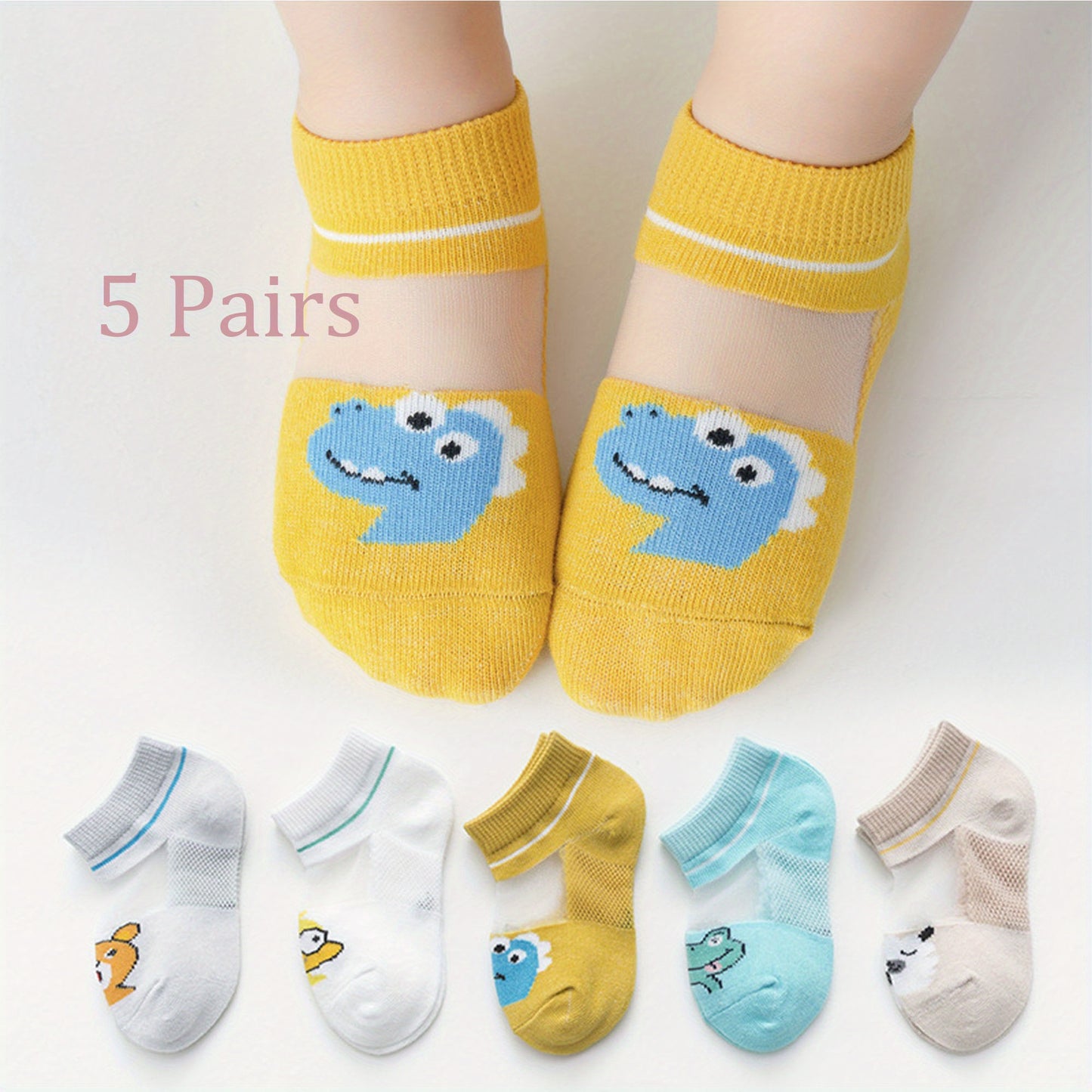 5pairs Boys Girls Kids Thin Mesh Breathable Soft Comfy Socks, Cartoon Cute Socks, Children's Trendy Socks for Spring Summer