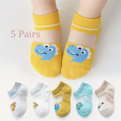 5pairs Boys Girls Kids Thin Mesh Breathable Soft Comfy Socks, Cartoon Cute Socks, Children's Trendy Socks for Spring Summer