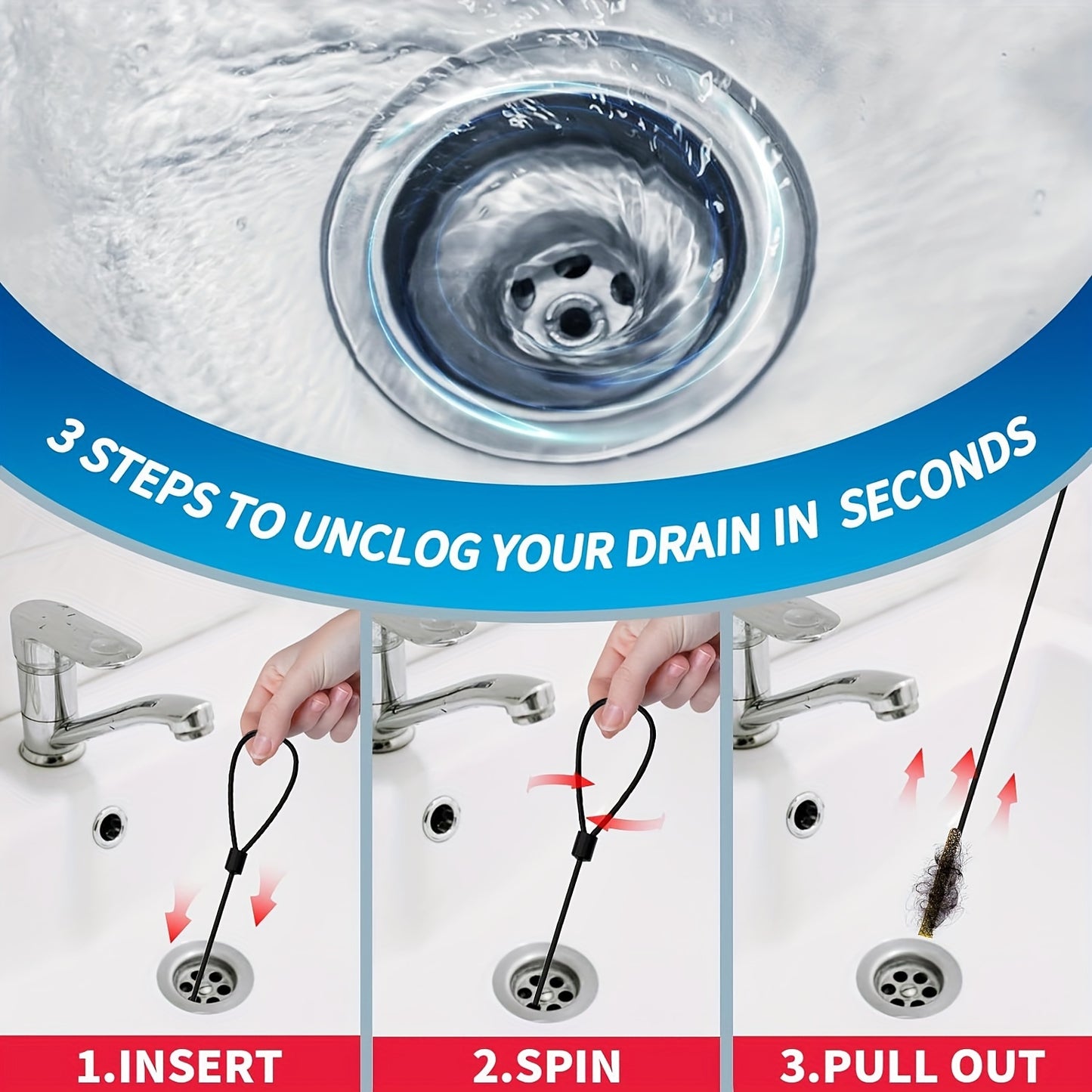 Extra Long Stainless Steel 3pcs Drain Clog Remover Hooks with Nylon Coating - Ideal for Bathroom Sink, Bathtub & Shower Drains