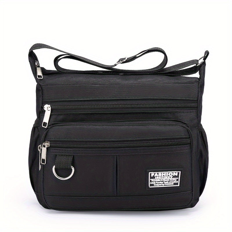 Large Capacity Nylon Crossbody Bag for Men - Adjustable Strap, Multi-Layer, Casual Gray Shoulder Bag with Sequin Detail - Ideal for Daily Commute & Travel, Travel Bag