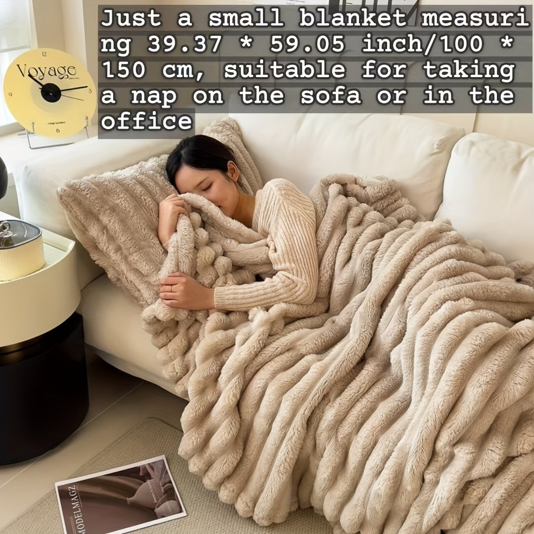 Gdan Rhinoceros Luxurious Faux Rabbit Fur Throw Blanket Suitable for Couch, Bed, Office & Travel - Soft Warm Cozy Striped Blanket, Contemporary Bedspread, Hand Washable, Ideal Christmas Gift & All-Season Use (Multicolor)