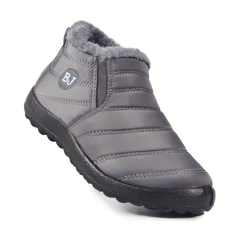 Women's Slip-On Winter Ankle Boots - Cozy Artificial Fur-Lined Interior, Non-Slip Sole, Navy Blue with Logo "B.J." - Warm Booties in Multiple Colors, Women Shoes