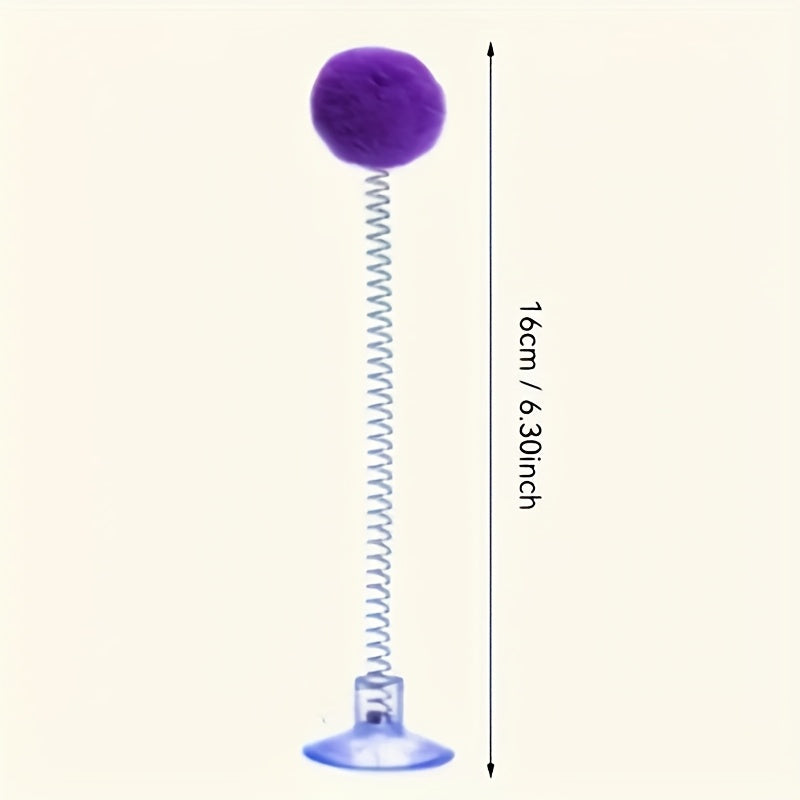 [Spring Wand Cat Toy] 2pcs Set (Spring Wand with Suction Cup Base) - Interactive Cat Toy with Plush Ball, Metal Spring Wand, and Suction Cup Base. Durable Design Stimulates Hunting Instincts and Playful Excitement. Energetic Indoor Toy for Cats | Simulate