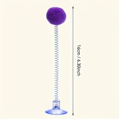 [Spring Wand Cat Toy] 2pcs Set (Spring Wand with Suction Cup Base) - Interactive Cat Toy with Plush Ball, Metal Spring Wand, and Suction Cup Base. Durable Design Stimulates Hunting Instincts and Playful Excitement. Energetic Indoor Toy for Cats | Simulate