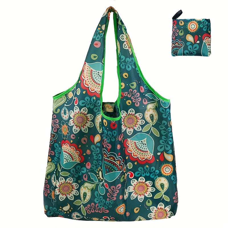 1pc Vibrant Dog Print Tote Bag - Reusable, Foldable, Durable Polyester Shoulder Bag with Buckle Closure, Ideal for Shopping, Travel, and Kitchen Storage, Travel Accessory|Playful Accessory|Durable Handle Bag