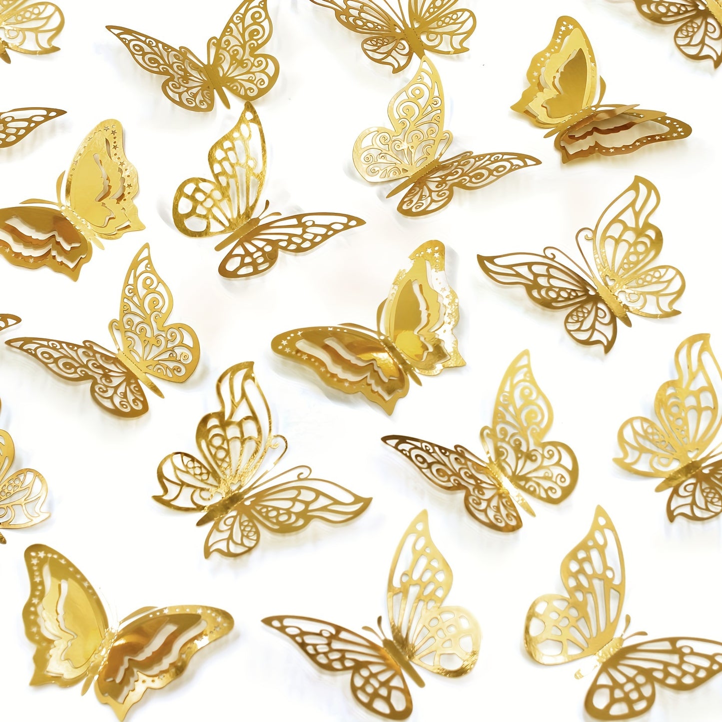 [Home Decor, Gifts] 48pcs 3D Butterfly Wall Stickers | Home Decor, Party Balloon Decorations, Craft, Bouquet, Floral Art, Gifts, Shimmery Glitter, Self-Adhesive Plastic