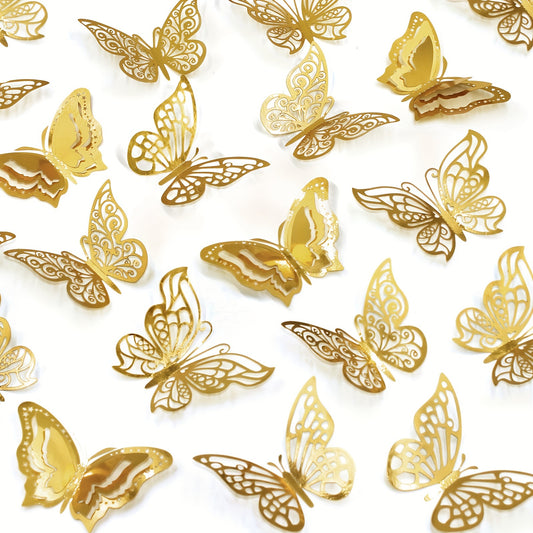 [Home Decor, Gifts] 48pcs 3D Butterfly Wall Stickers | Home Decor, Party Balloon Decorations, Craft, Bouquet, Floral Art, Gifts, Shimmery Glitter, Self-Adhesive Plastic