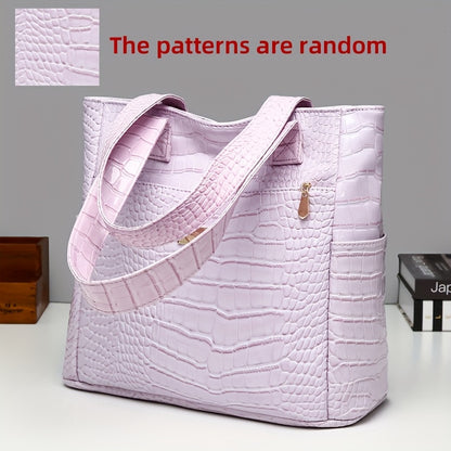 [Versatile Fashion Handbag] Stylish Crocodile Pattern Handbag | Large Capacity, Multi-Pocket, PU Material, Zipper Closure, Available in Multiple Colors (Red, White, Blue, Black, Brown, Pink, Orange, Green, Purple)