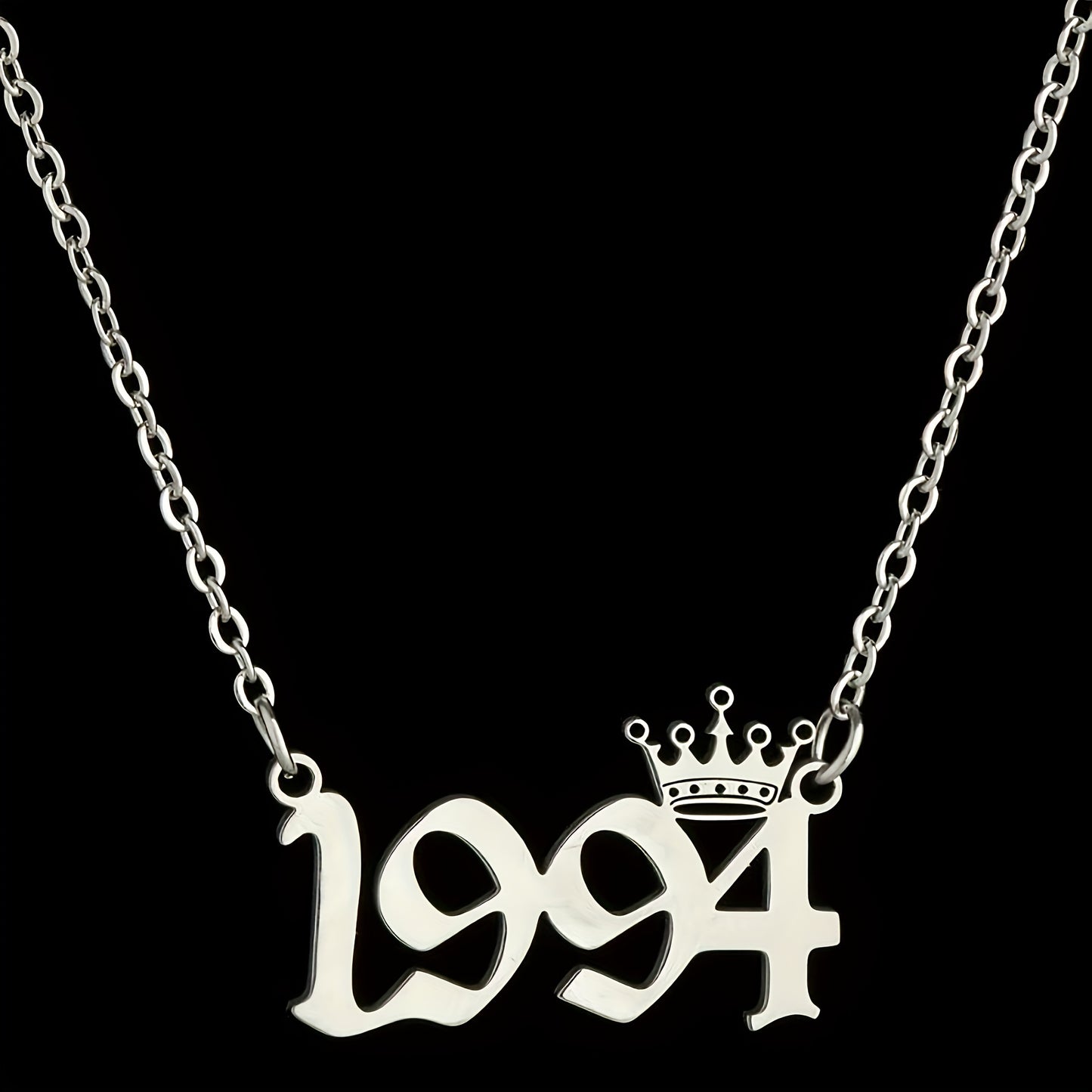 1 Elegant and Stylish Stainless Steel Polished Year Number Necklace, Unique Date Birthday Crown Pendant Necklace Gift for 1980-2024, Versatile Casual Attire Collarbone Chain Holiday Present