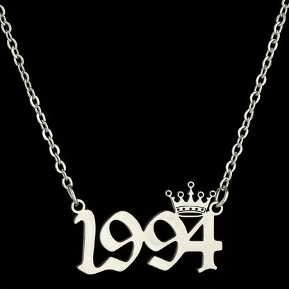 1 Elegant and Stylish Stainless Steel Polished Year Number Necklace, Unique Date Birthday Crown Pendant Necklace Gift for 1980-2024, Versatile Casual Attire Collarbone Chain Holiday Present