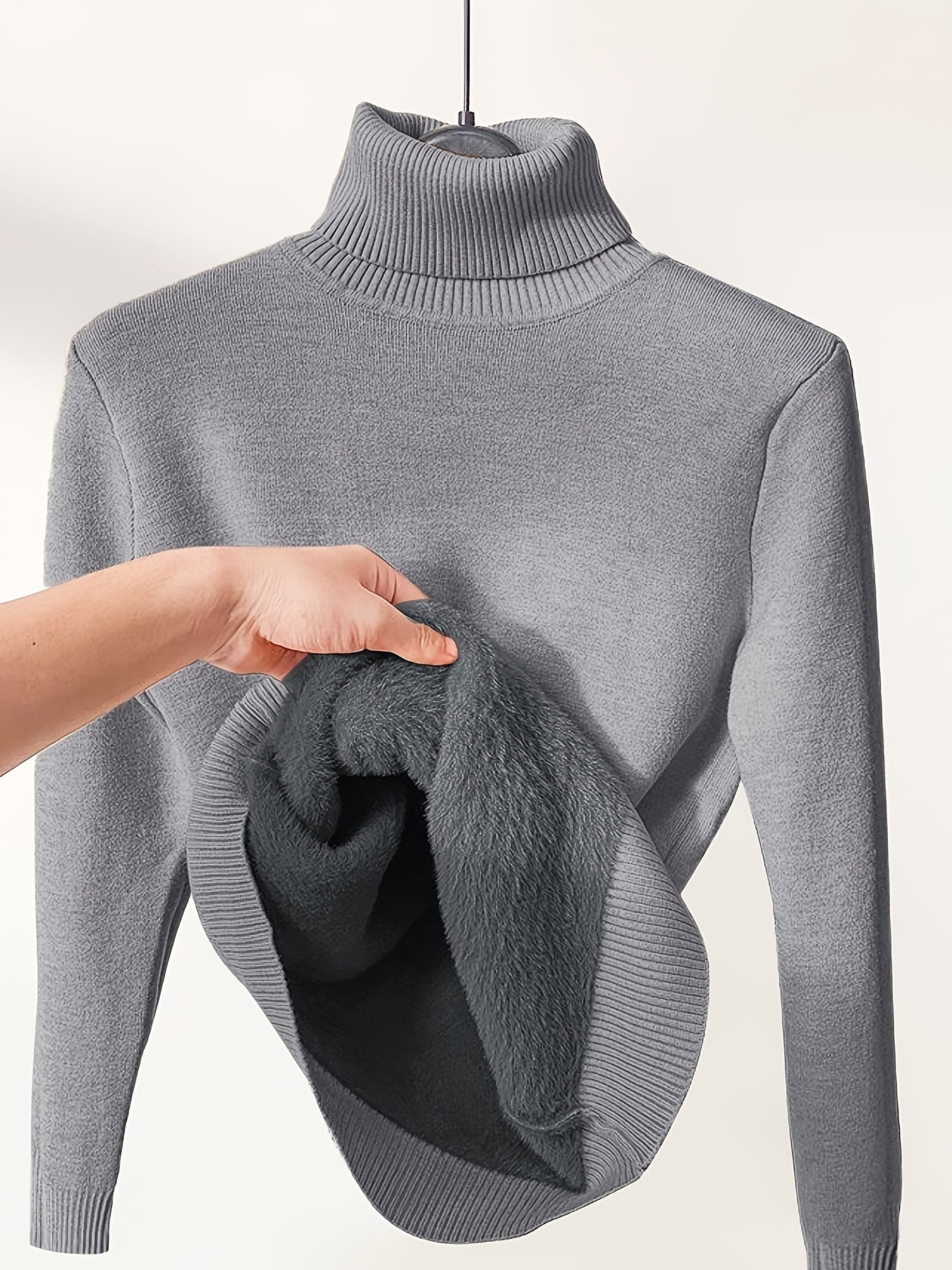 Women's Casual High Neck Turtleneck Sweater - Soft Stretchy Pullover, Solid Color Fall Winter Warmth, Hand Wash/Dry Clean, Comfortable Autumn Wear, Minimalistic Design, Medium Elasticity