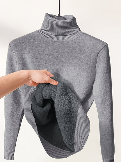 Women's Casual High Neck Turtleneck Sweater - Soft Stretchy Pullover, Solid Color Fall Winter Warmth, Hand Wash/Dry Clean, Comfortable Autumn Wear, Minimalistic Design, Medium Elasticity