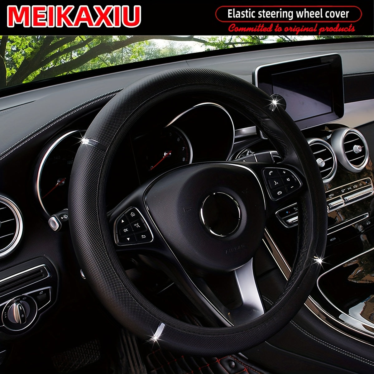 Steering Wheel Cover - Non-Slip Grip, Faux Leather Steering Wheel Wrap with Metallic Accent, Fit for Most Cars, Trucks, SUVs - All-Season Use, Easy Installation (No Inner Circle Needed) - Available in Black, Brown, Red, Blue, - Compatible with Most Vehicl