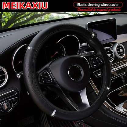 Steering Wheel Cover - Non-Slip Grip, Faux Leather Steering Wheel Wrap with Metallic Accent, Fit for Most Cars, Trucks, SUVs - All-Season Use, Easy Installation (No Inner Circle Needed) - Available in Black, Brown, Red, Blue, - Compatible with Most Vehicl