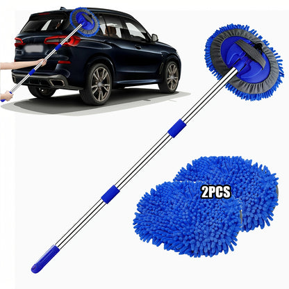 47.5Inch Microfiber Car Wash Brush Mop Set, Chenille Microfiber Sponge Duster No Paint Damage No Scratches, Long Handle Kit 2in 1 for Cleaning Cars, Trucks, SUVs, RVs, Trailers, Boats