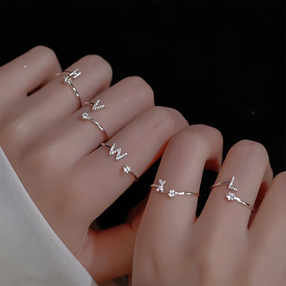 Elegant Adjustable Alphabet Ring | Chic Alloy with Glass Accents | Perfect for Daily Wear & Gifting on Mother's Day or Christmas