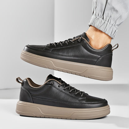 Men's Shoes, Business & Casual Low-Top Sneakers for Men - Solid Color Versatile Casual Platform Lace-Up Shoes for Daily Commuting, Fashionable, Simple, and Trendy Men's Shoes