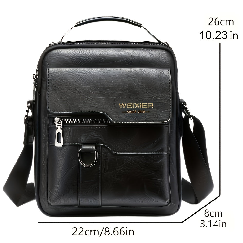 WEIXIER Men'S Vintage Faux Leather Cross Body Bag | Vertical Hand Business Casual Satchel, Adjustable Shoulder Strap, Faux Leather, Ideal for Going Out