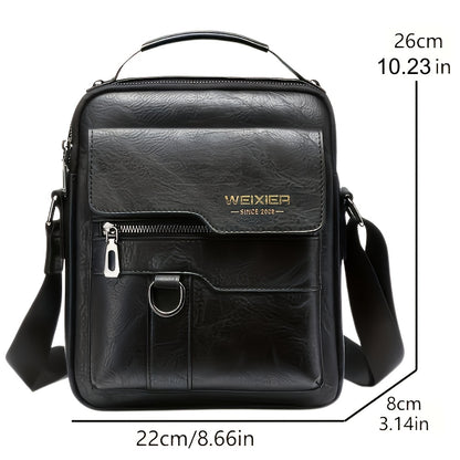 WEIXIER Men'S Vintage Faux Leather Cross Body Bag | Vertical Hand Business Casual Satchel, Adjustable Shoulder Strap, Faux Leather, Ideal for Going Out