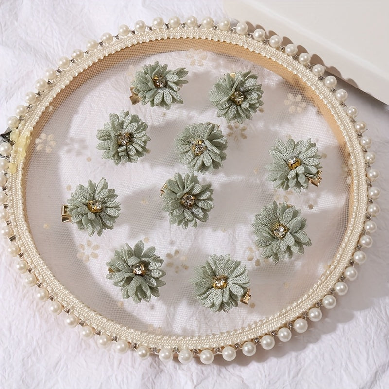 10pcs of Women'S Off-White Fabric Small Daisy Hair Clips with White Rhinestones in The, Suitable for Parties, Gatherings, Festivals, And Everyday Wear
