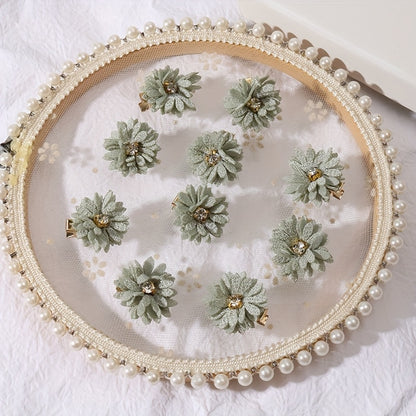 10pcs of Women'S Off-White Fabric Small Daisy Hair Clips with White Rhinestones in The, Suitable for Parties, Gatherings, Festivals, And Everyday Wear