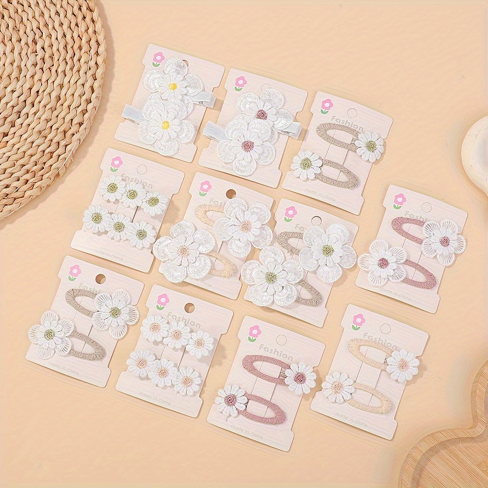 [Adorable Daisy Clips] 2pcs Adorable Darbiny Daisy Hair Clips | Fresh & Cute Fabric Handmade Bangs Accessories with Bow, Perfect for School, Polyester & Iron, Hair Accessories for Girls