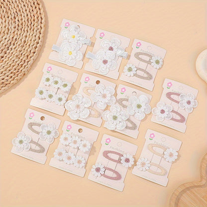 [Adorable Daisy Clips] 2pcs Adorable Darbiny Daisy Hair Clips | Fresh & Cute Fabric Handmade Bangs Accessories with Bow, Perfect for School, Polyester & Iron, Hair Accessories for Girls