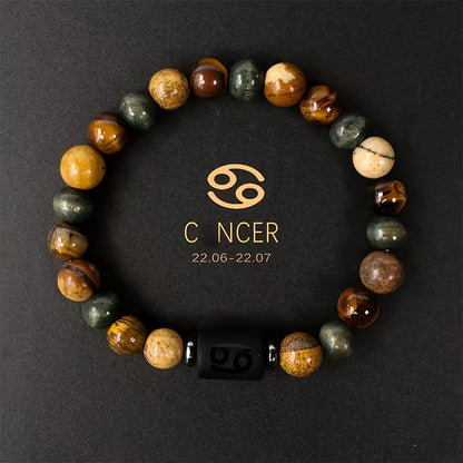 Natural Stone Beaded 12 Constellations Tiger Eye Stone Picture Bracelet, Durable 1pc Birthday Gift Valentines Day Gift