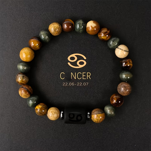 Natural Stone Beaded 12 Constellations Tiger Eye Stone Picture Bracelet, Durable 1pc Birthday Gift Valentines Day Gift